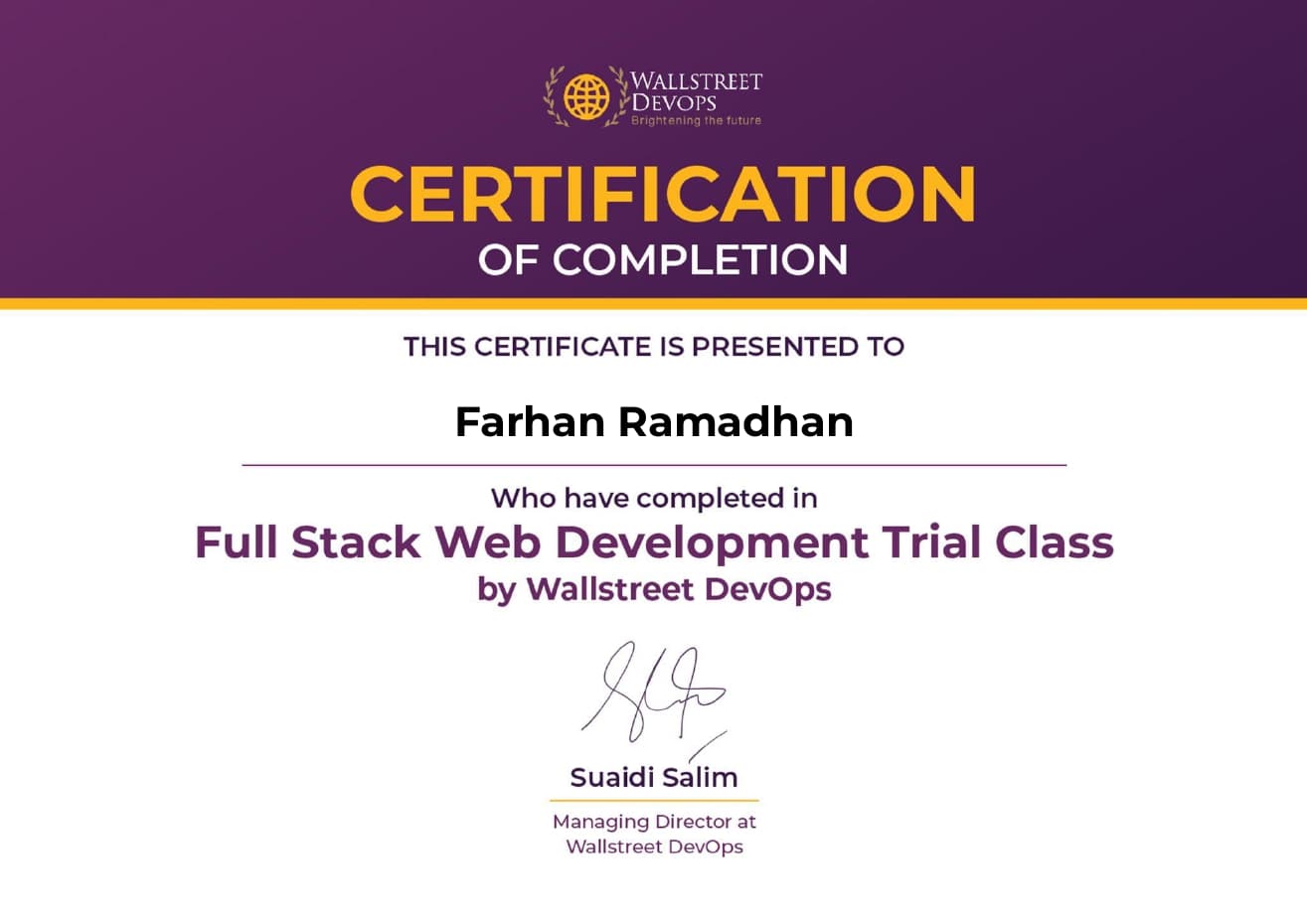 Full Stack Web Development Trial Class